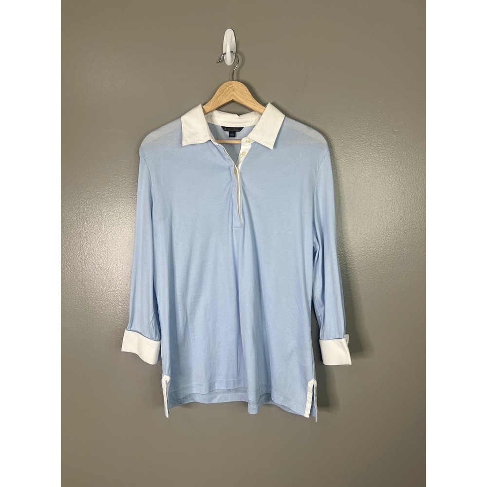 Women's Brooks Brothers light blue cotton polo shirt large #classic basic preppy